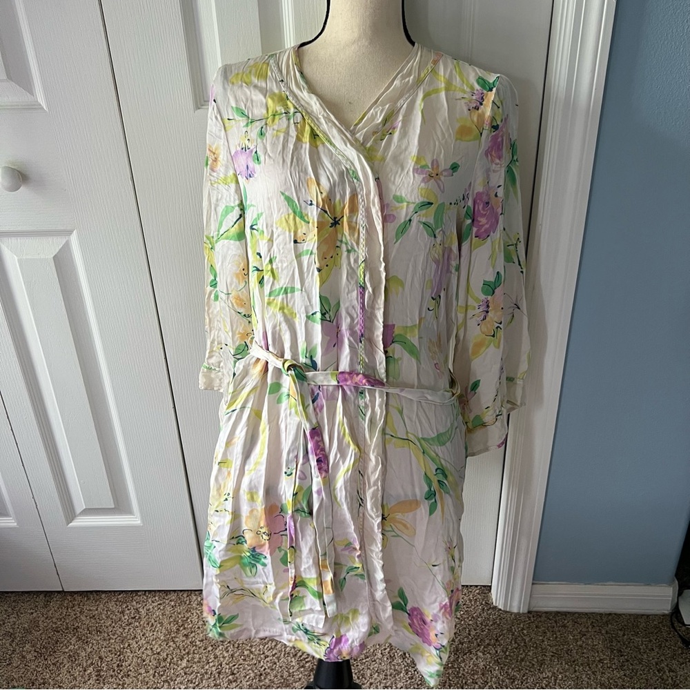 August Silk Vintage Floral 100% Silk Robe Size Medium